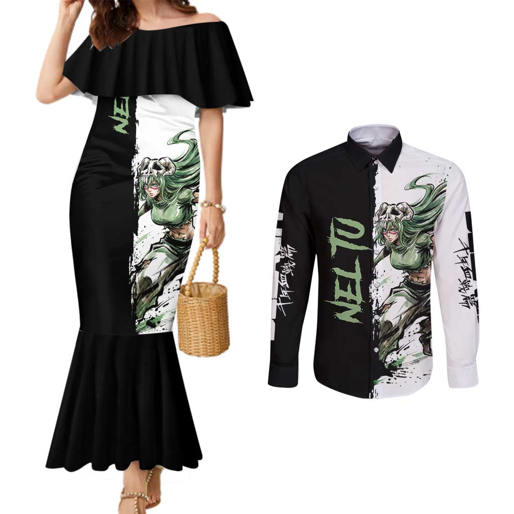 Personalized Nel Tu Couples Matching Mermaid Dress and Long Sleeve Button Shirt Ink Splash Anime Brush Style