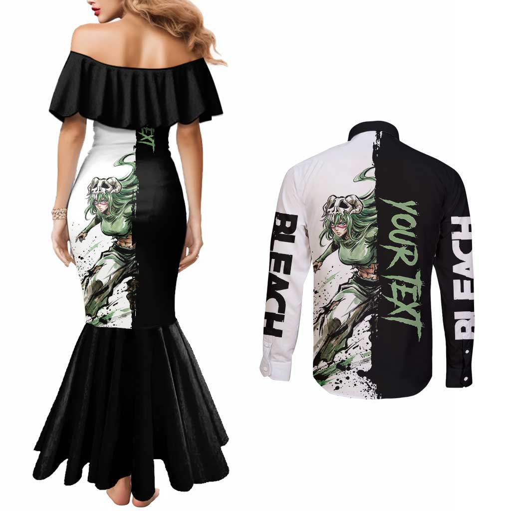 Personalized Nel Tu Couples Matching Mermaid Dress and Long Sleeve Button Shirt Ink Splash Anime Brush Style