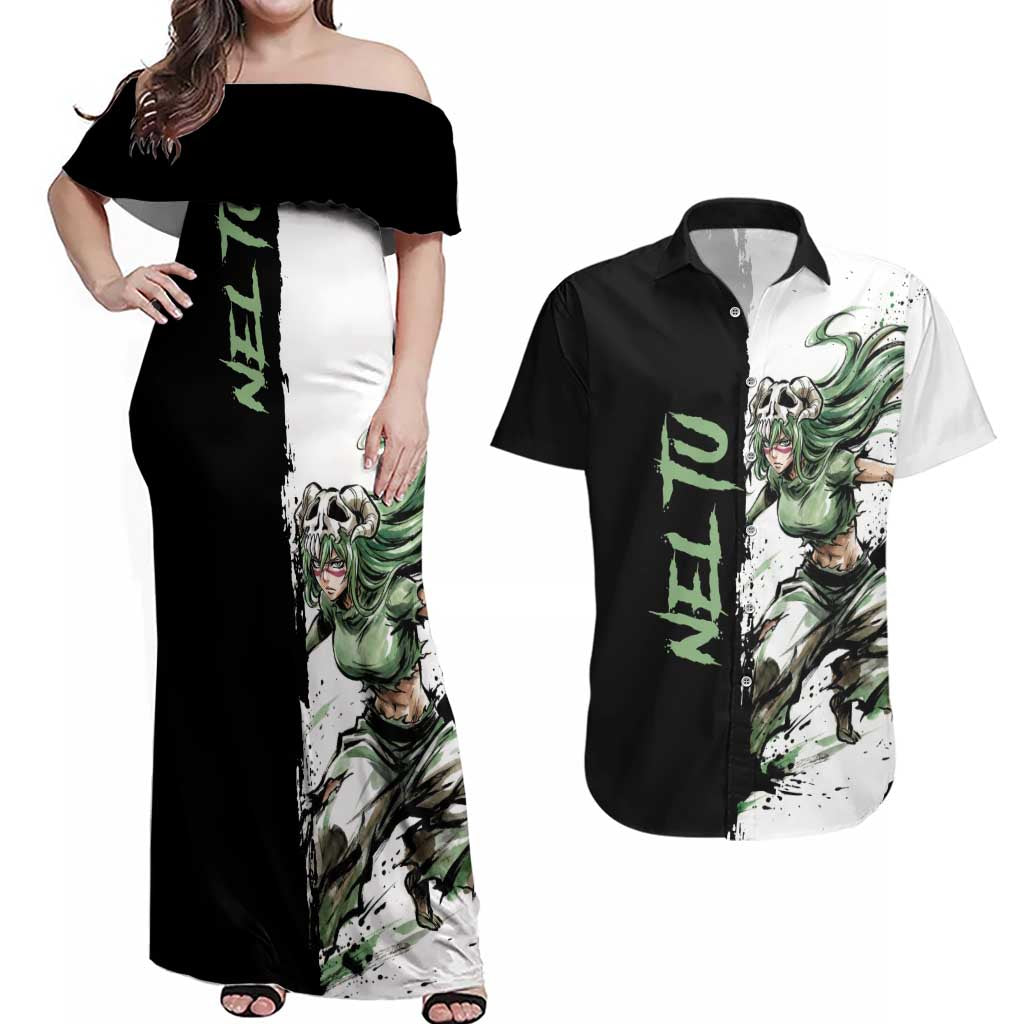 Personalized Nel Tu Couples Matching Off Shoulder Maxi Dress and Hawaiian Shirt Ink Splash Anime Brush Style