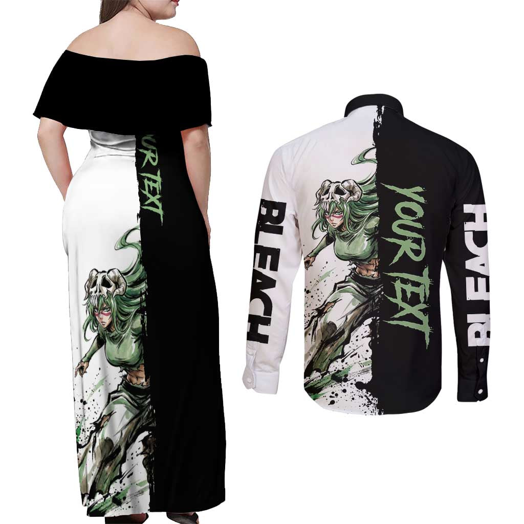 Personalized Nel Tu Couples Matching Off Shoulder Maxi Dress and Long Sleeve Button Shirt Ink Splash Anime Brush Style