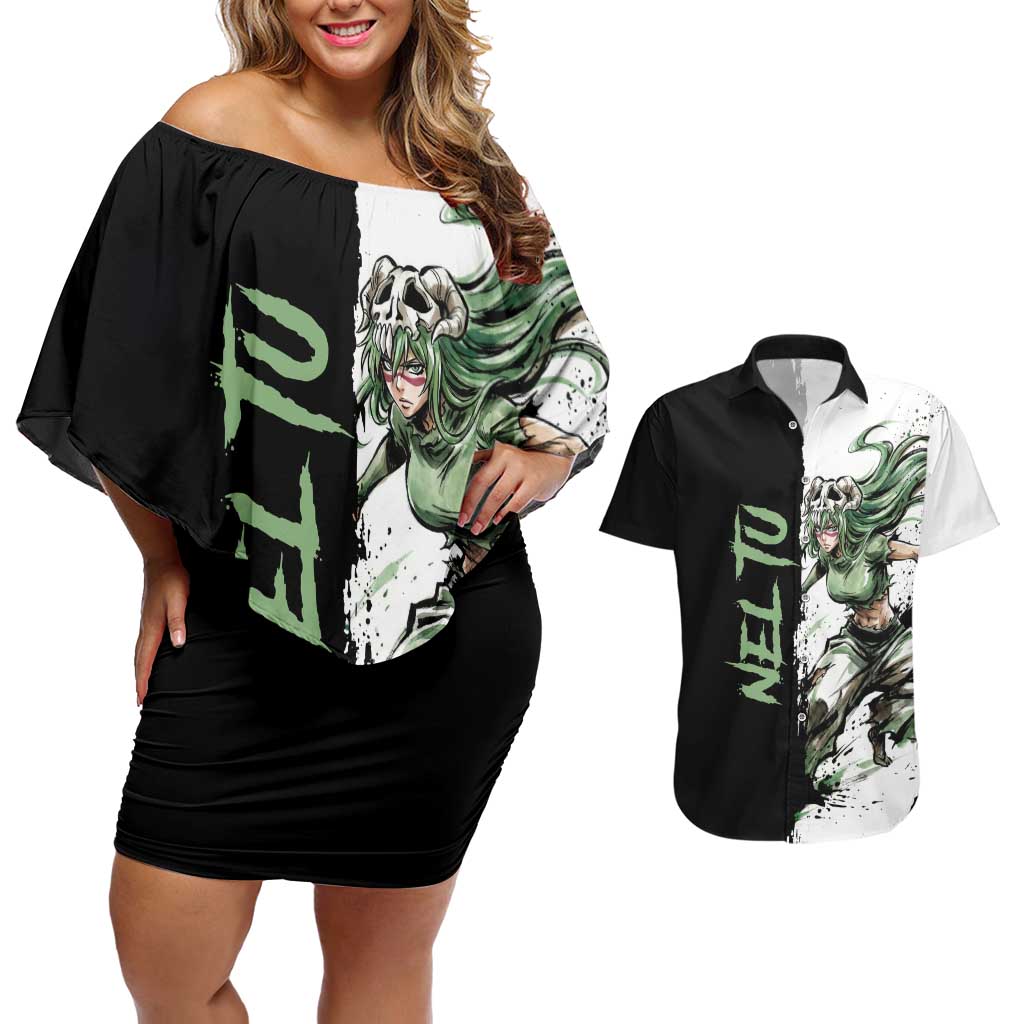 Personalized Nel Tu Couples Matching Off Shoulder Short Dress and Hawaiian Shirt Ink Splash Anime Brush Style