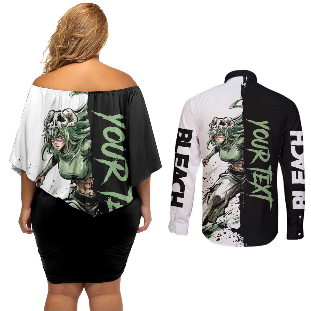 Personalized Nel Tu Couples Matching Off Shoulder Short Dress and Long Sleeve Button Shirt Ink Splash Anime Brush Style