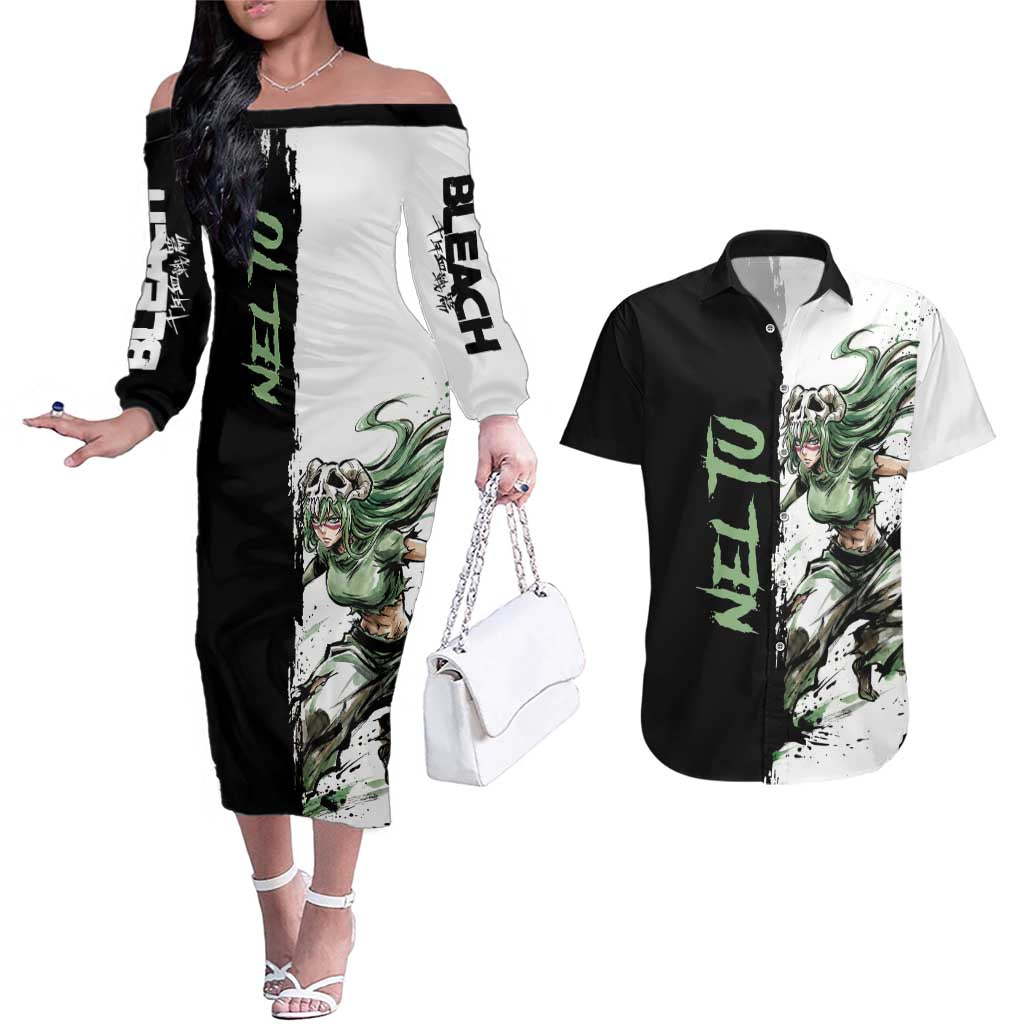 Personalized Nel Tu Couples Matching Off The Shoulder Long Sleeve Dress and Hawaiian Shirt Ink Splash Anime Brush Style