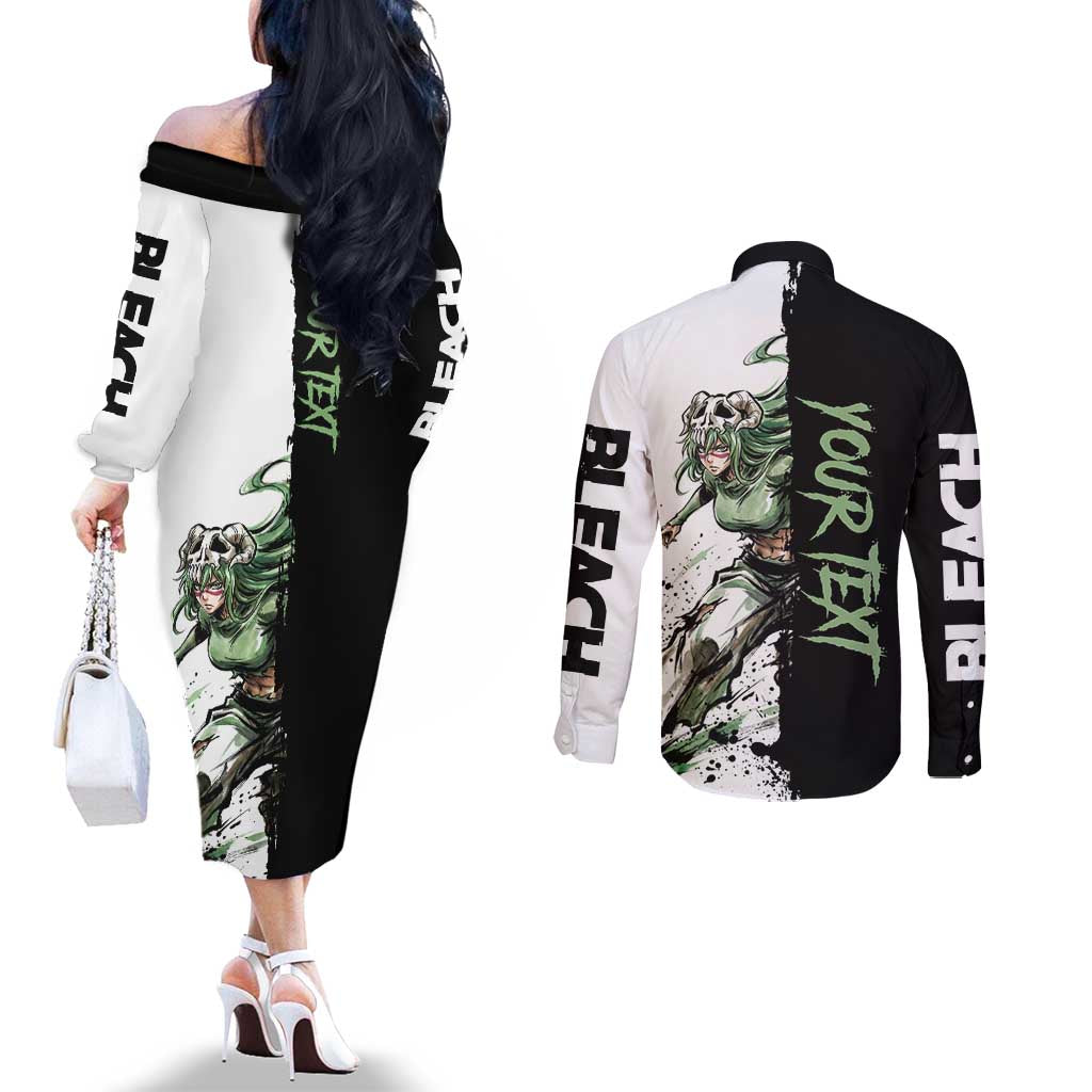 Personalized Nel Tu Couples Matching Off The Shoulder Long Sleeve Dress and Long Sleeve Button Shirt Ink Splash Anime Brush Style