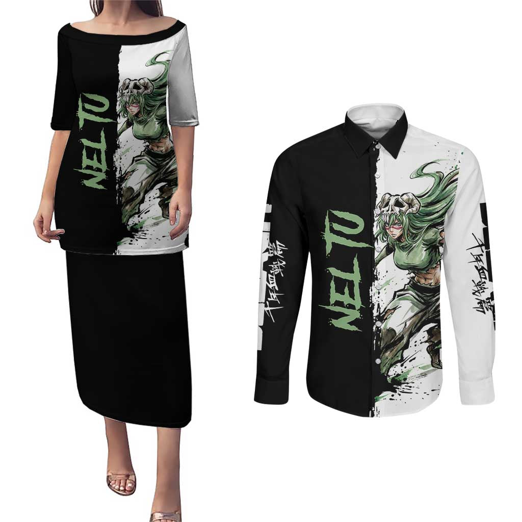 Personalized Nel Tu Couples Matching Puletasi and Long Sleeve Button Shirt Ink Splash Anime Brush Style