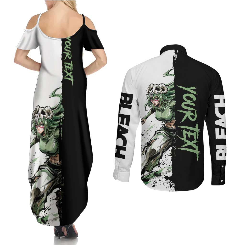 Personalized Nel Tu Couples Matching Summer Maxi Dress and Long Sleeve Button Shirt Ink Splash Anime Brush Style