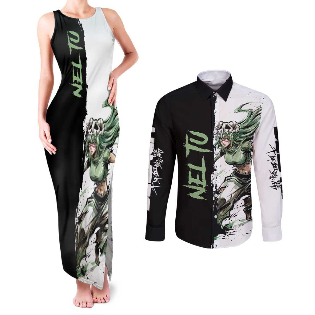 Personalized Nel Tu Couples Matching Tank Maxi Dress and Long Sleeve Button Shirt Ink Splash Anime Brush Style