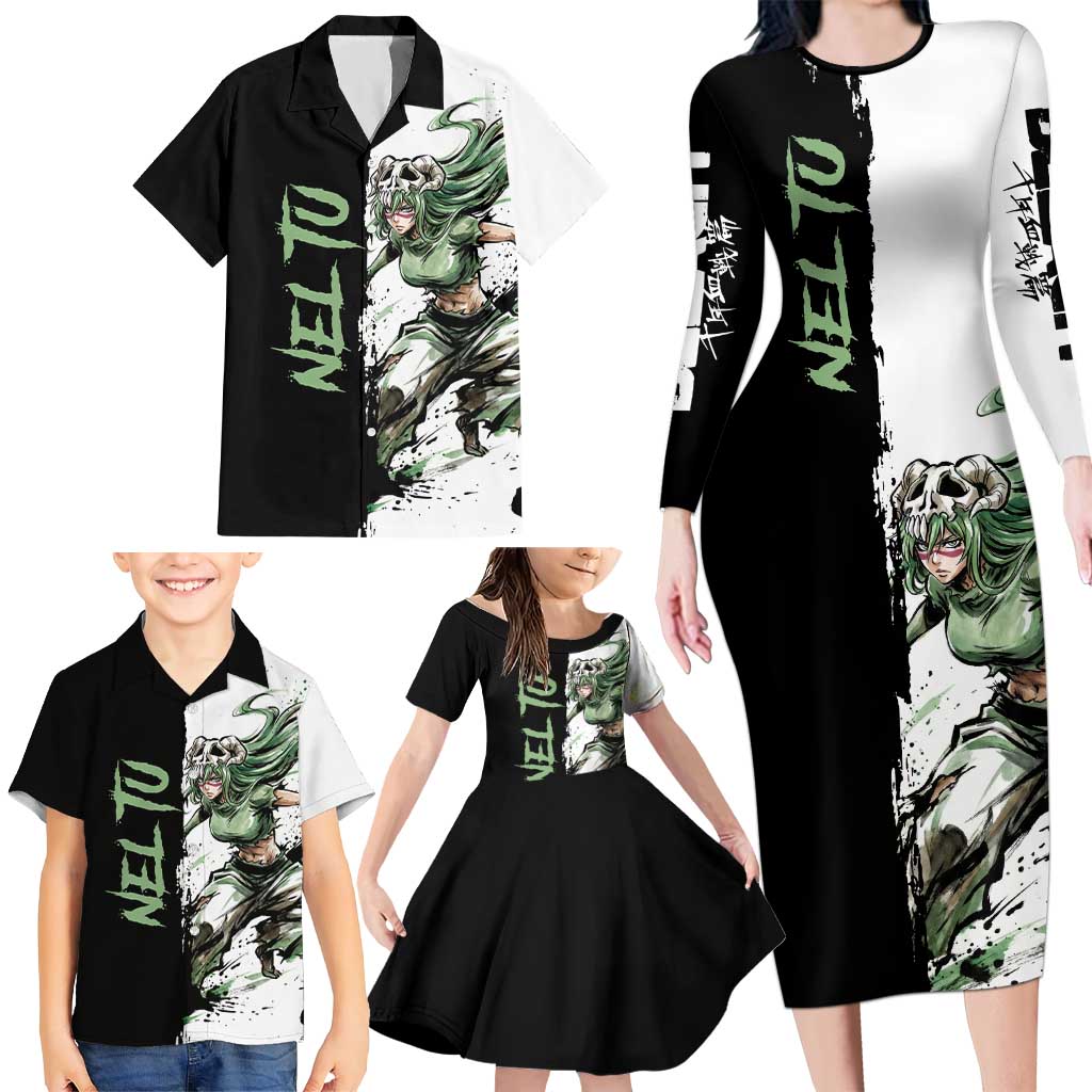 Personalized Nel Tu Family Matching Long Sleeve Bodycon Dress and Hawaiian Shirt Ink Splash Anime Brush Style