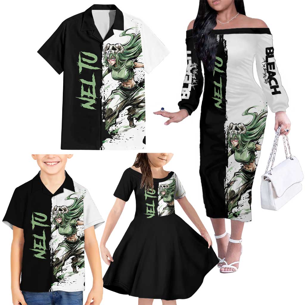 Personalized Nel Tu Family Matching Off The Shoulder Long Sleeve Dress and Hawaiian Shirt Ink Splash Anime Brush Style