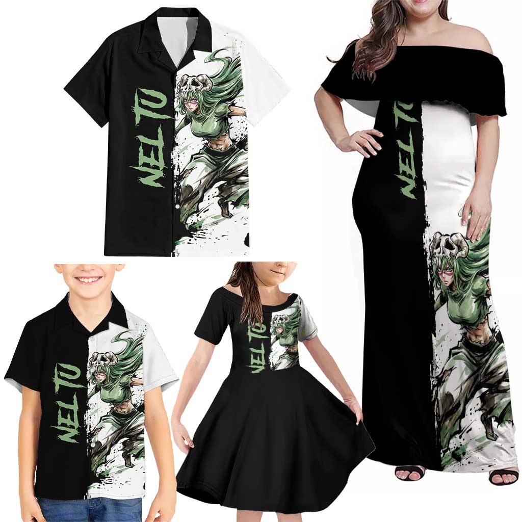 Personalized Nel Tu Family Matching Off Shoulder Maxi Dress and Hawaiian Shirt Ink Splash Anime Brush Style