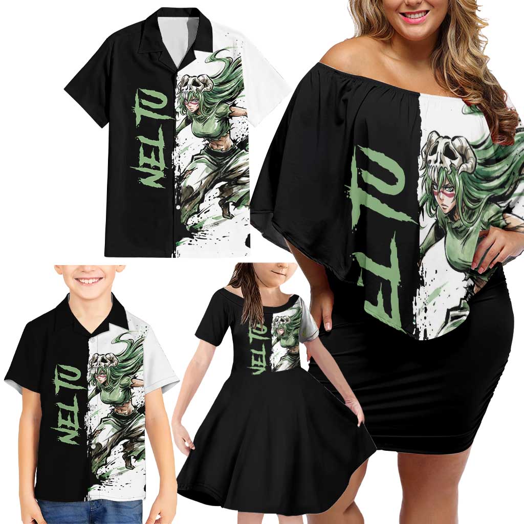 Personalized Nel Tu Family Matching Off Shoulder Short Dress and Hawaiian Shirt Ink Splash Anime Brush Style