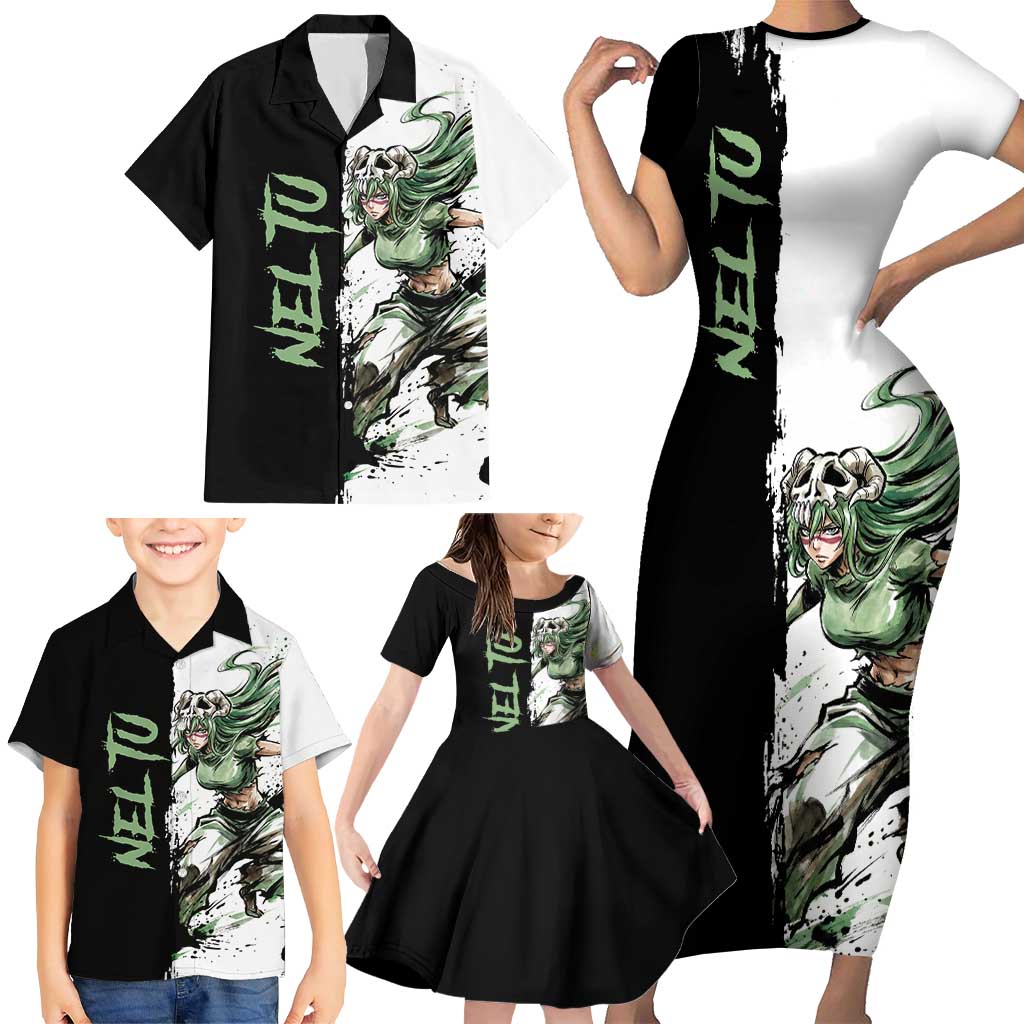Personalized Nel Tu Family Matching Short Sleeve Bodycon Dress and Hawaiian Shirt Ink Splash Anime Brush Style