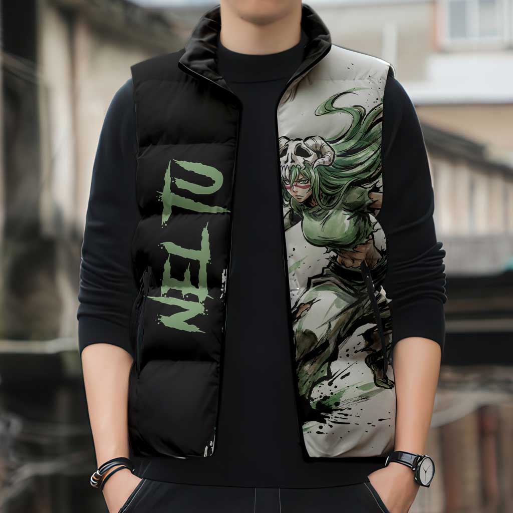 Personalized Nel Tu Sleeveless Puffer Jacket Ink Splash Anime Brush Style