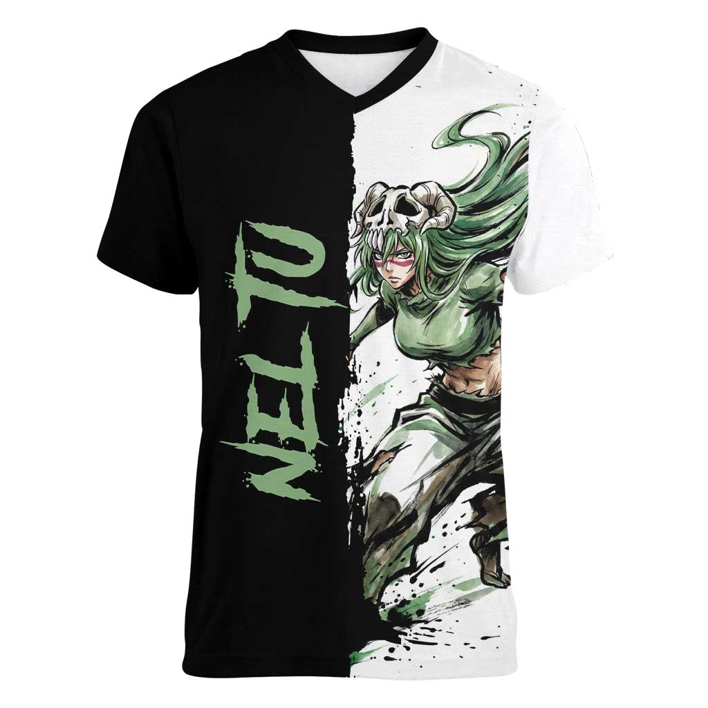 Personalized Nel Tu Women V-Neck T-Shirt Ink Splash Anime Brush Style