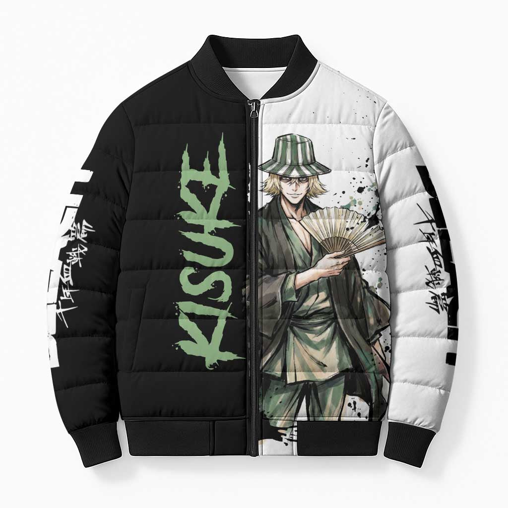 Personalized Kisuke Urahara Bomber Puffer Jacket Ink Splash Anime Brush Style