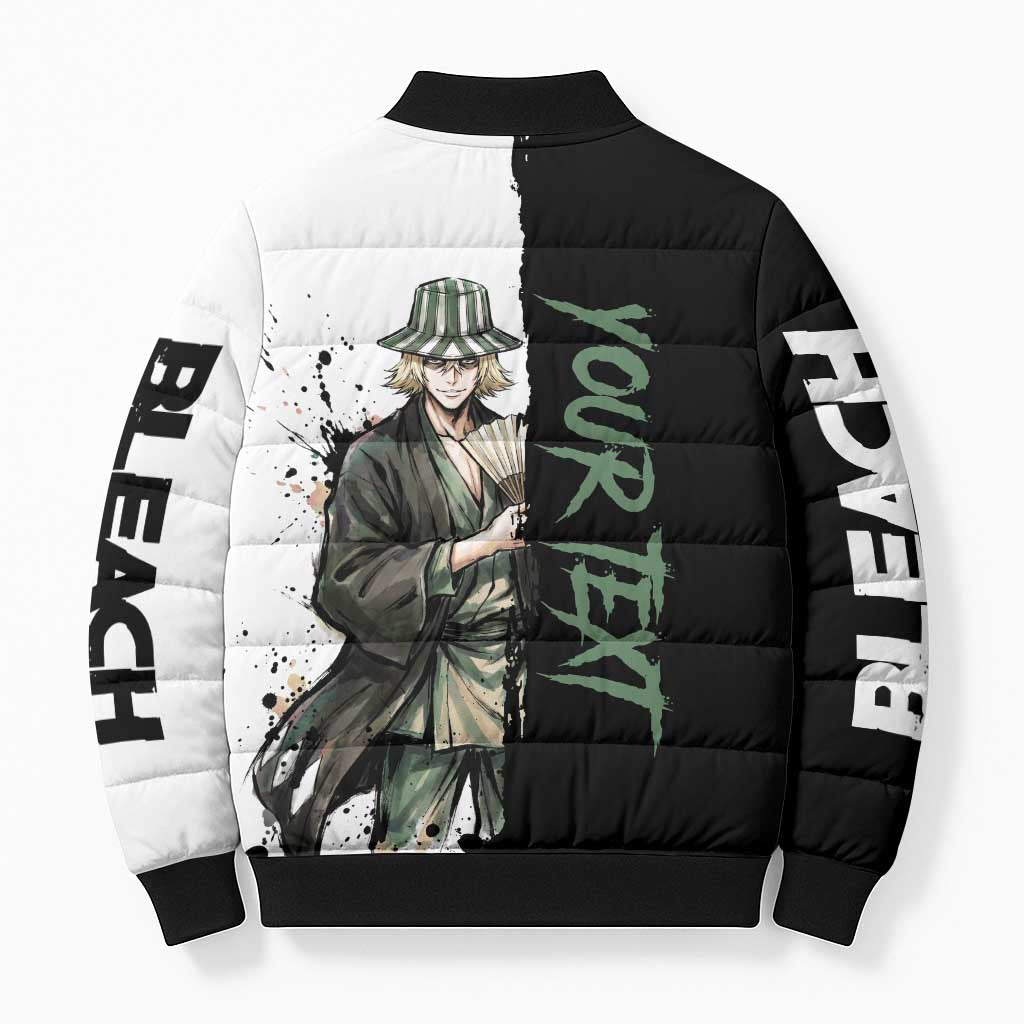 Personalized Kisuke Urahara Bomber Puffer Jacket Ink Splash Anime Brush Style