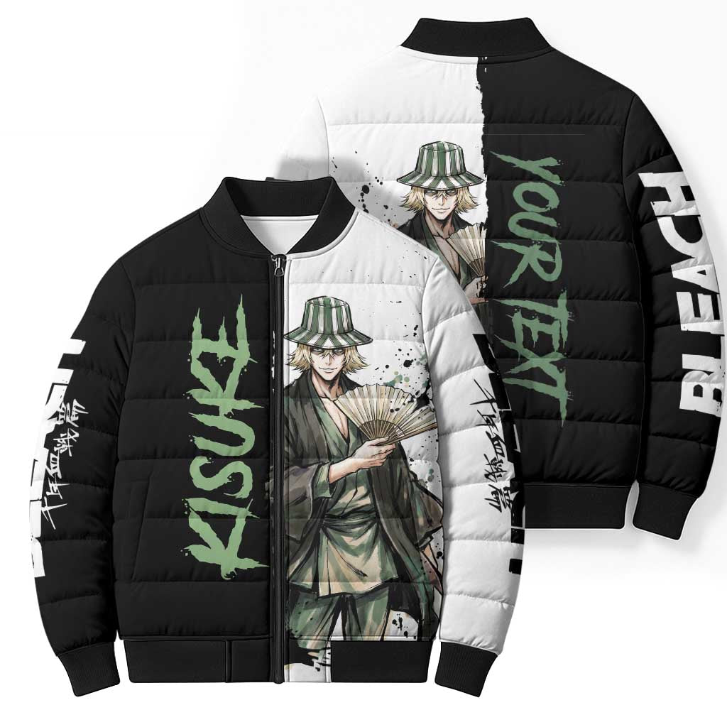 Personalized Kisuke Urahara Bomber Puffer Jacket Ink Splash Anime Brush Style