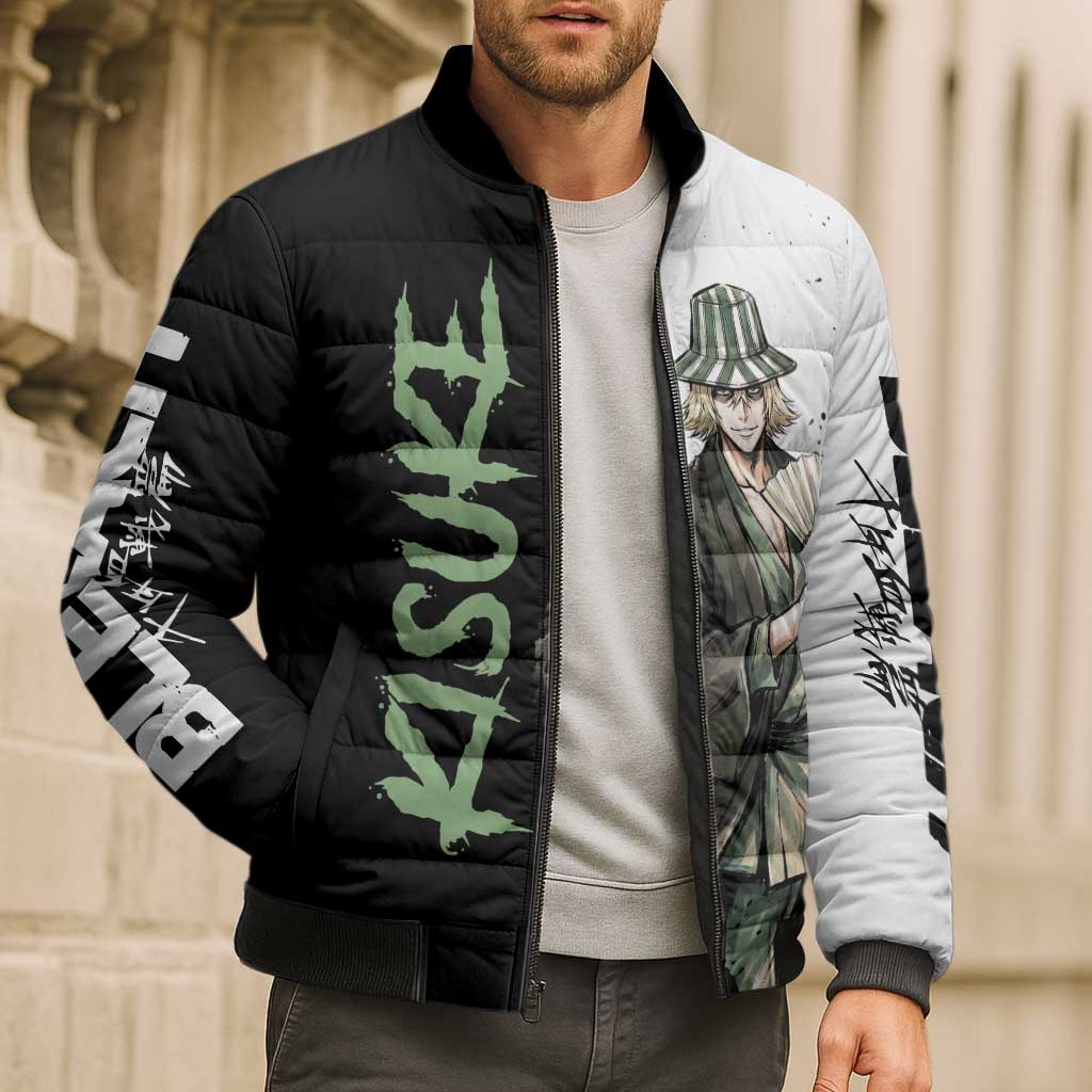 Personalized Kisuke Urahara Bomber Puffer Jacket Ink Splash Anime Brush Style