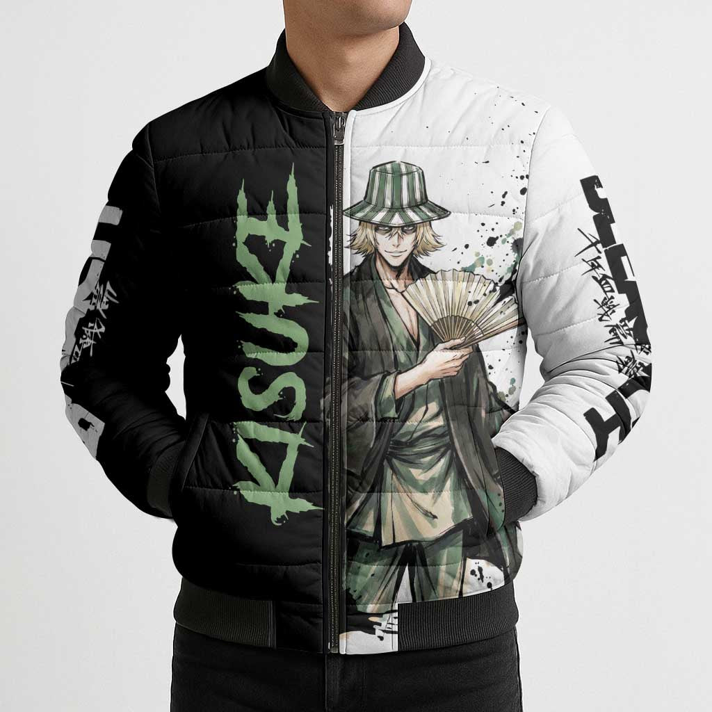 Personalized Kisuke Urahara Bomber Puffer Jacket Ink Splash Anime Brush Style