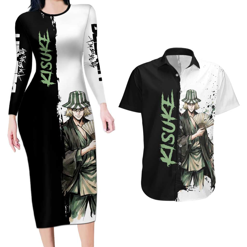 Personalized Kisuke Urahara Couples Matching Long Sleeve Bodycon Dress and Hawaiian Shirt Ink Splash Anime Brush Style