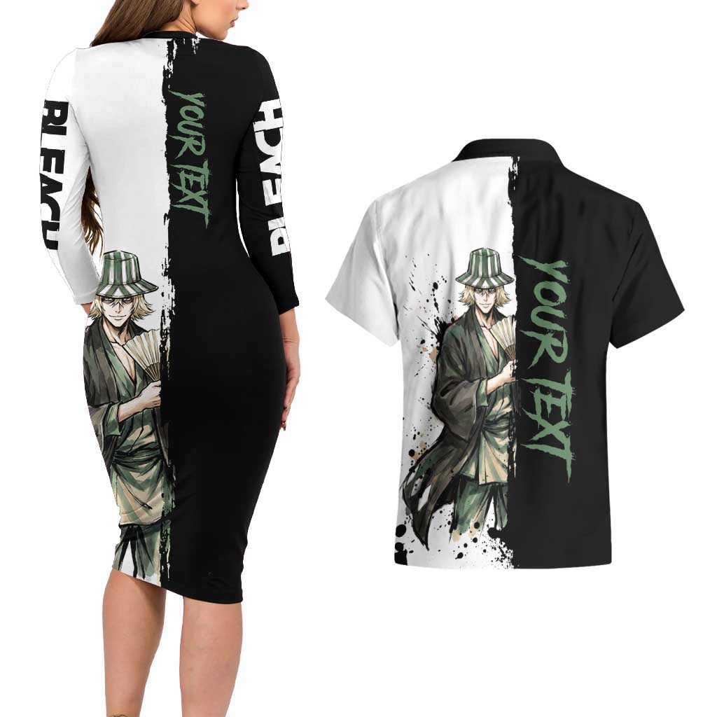 Personalized Kisuke Urahara Couples Matching Long Sleeve Bodycon Dress and Hawaiian Shirt Ink Splash Anime Brush Style