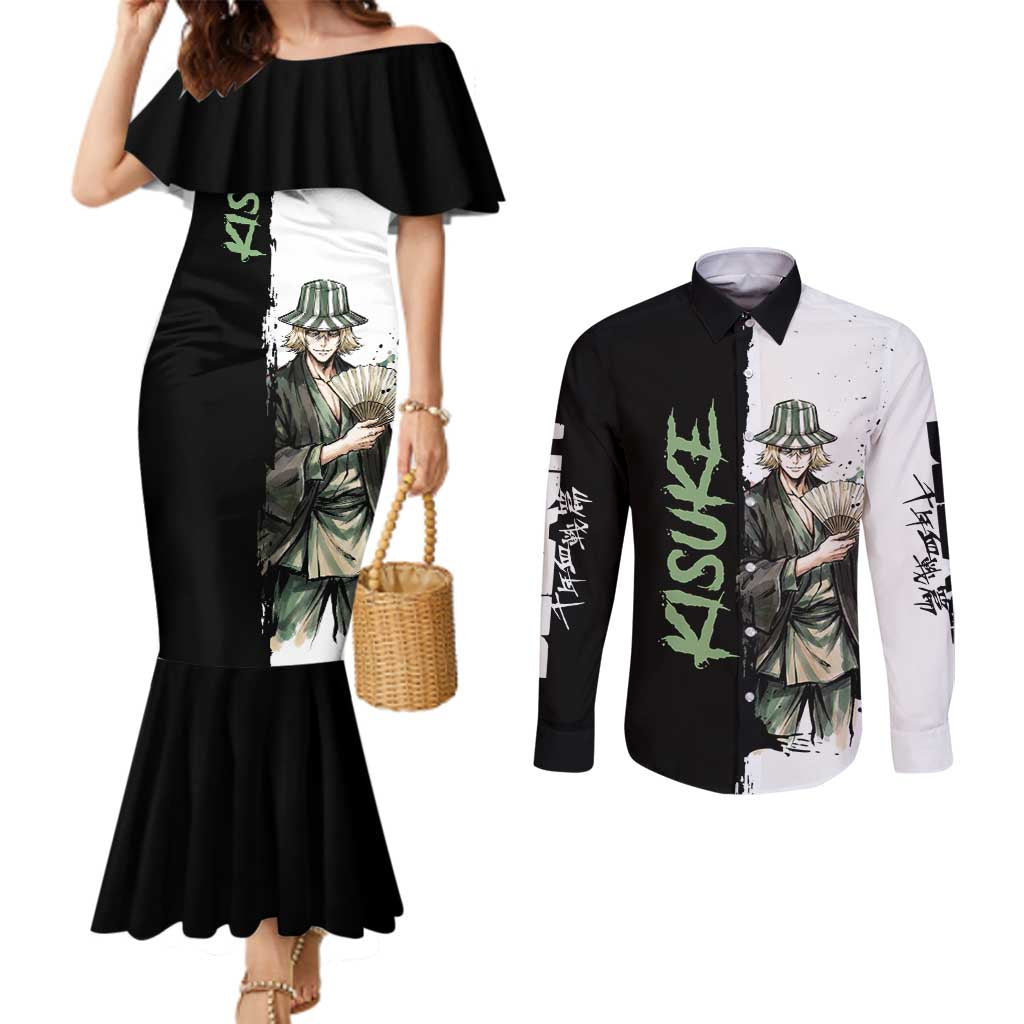 Personalized Kisuke Urahara Couples Matching Mermaid Dress and Long Sleeve Button Shirt Ink Splash Anime Brush Style