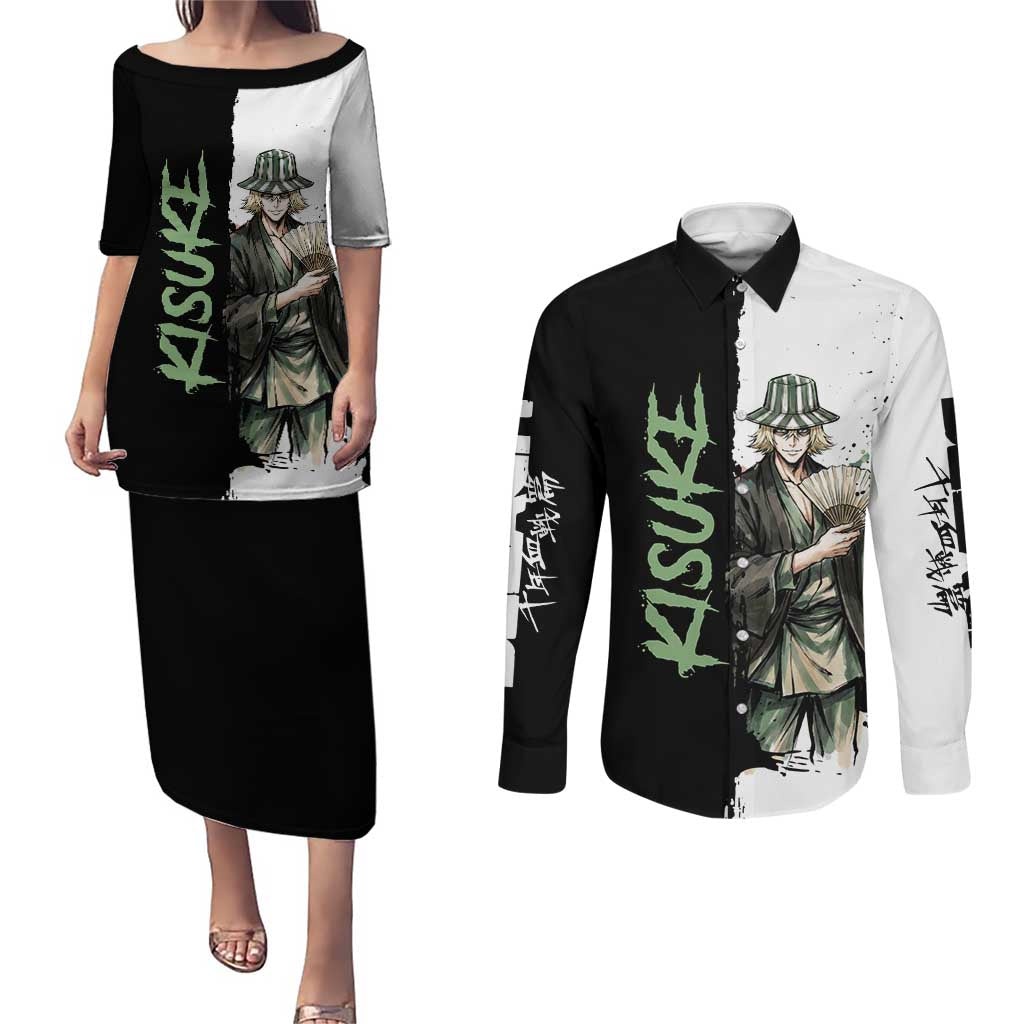 Personalized Kisuke Urahara Couples Matching Puletasi and Long Sleeve Button Shirt Ink Splash Anime Brush Style