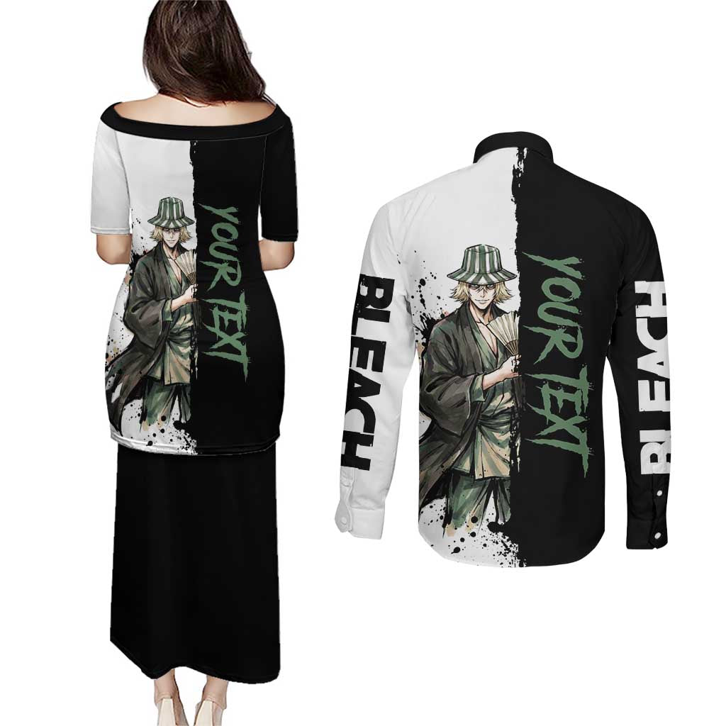 Personalized Kisuke Urahara Couples Matching Puletasi and Long Sleeve Button Shirt Ink Splash Anime Brush Style