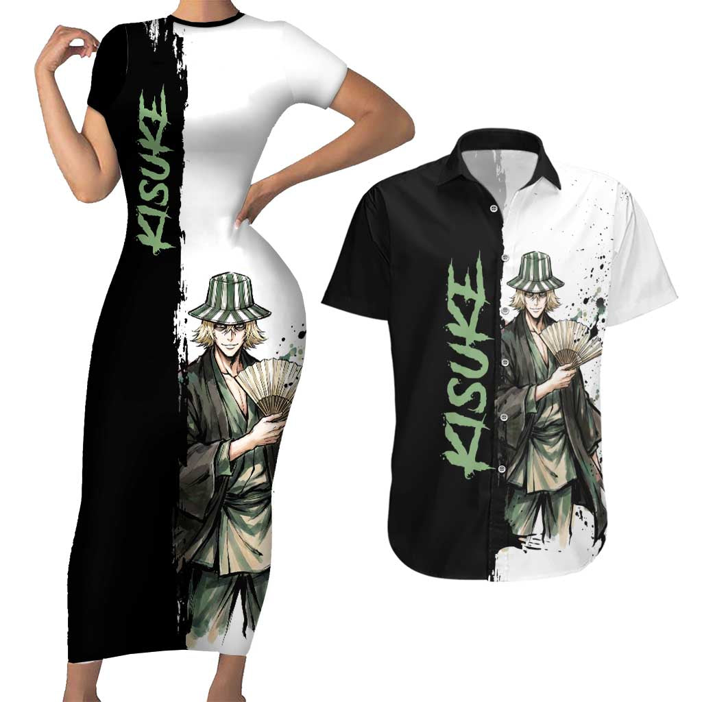 Personalized Kisuke Urahara Couples Matching Short Sleeve Bodycon Dress and Hawaiian Shirt Ink Splash Anime Brush Style