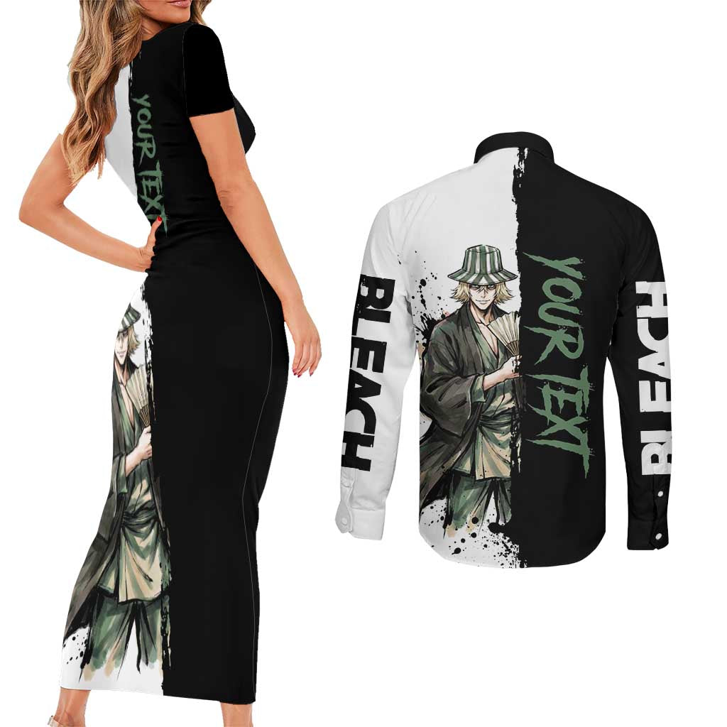 Personalized Kisuke Urahara Couples Matching Short Sleeve Bodycon Dress and Long Sleeve Button Shirt Ink Splash Anime Brush Style