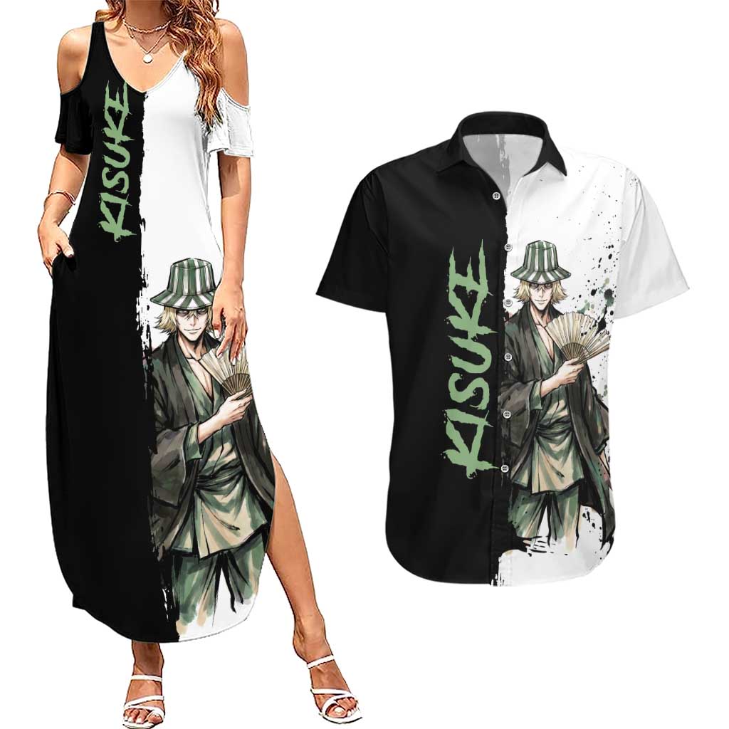 Personalized Kisuke Urahara Couples Matching Summer Maxi Dress and Hawaiian Shirt Ink Splash Anime Brush Style
