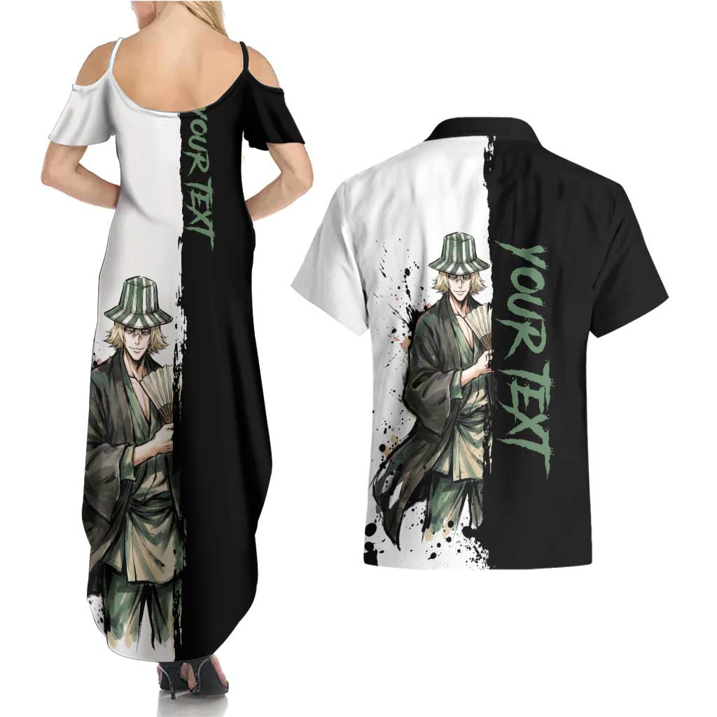 Personalized Kisuke Urahara Couples Matching Summer Maxi Dress and Hawaiian Shirt Ink Splash Anime Brush Style