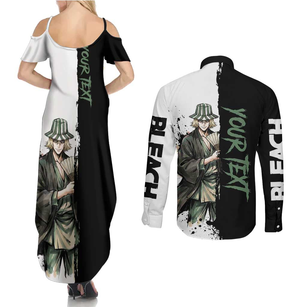 Personalized Kisuke Urahara Couples Matching Summer Maxi Dress and Long Sleeve Button Shirt Ink Splash Anime Brush Style