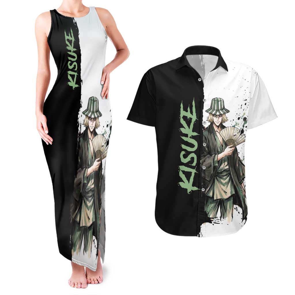 Personalized Kisuke Urahara Couples Matching Tank Maxi Dress and Hawaiian Shirt Ink Splash Anime Brush Style