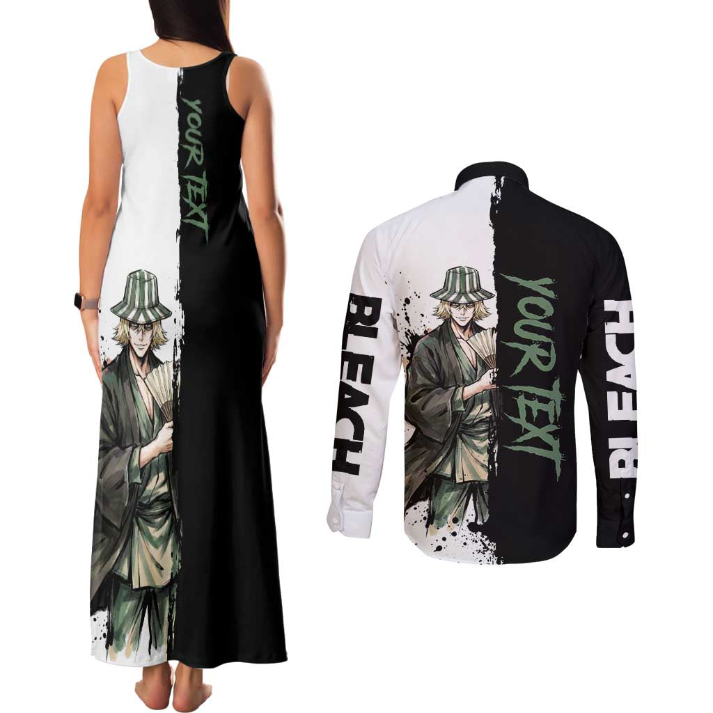 Personalized Kisuke Urahara Couples Matching Tank Maxi Dress and Long Sleeve Button Shirt Ink Splash Anime Brush Style