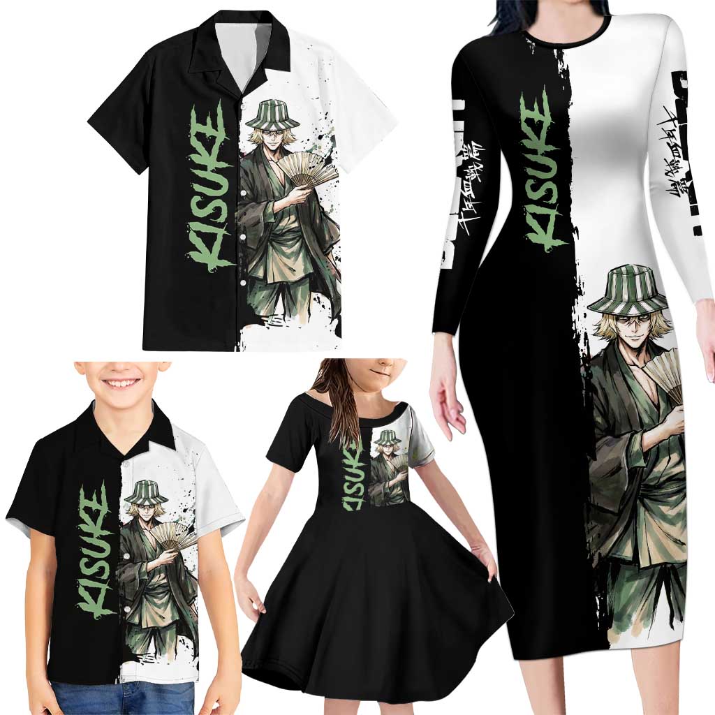 Personalized Kisuke Urahara Family Matching Long Sleeve Bodycon Dress and Hawaiian Shirt Ink Splash Anime Brush Style