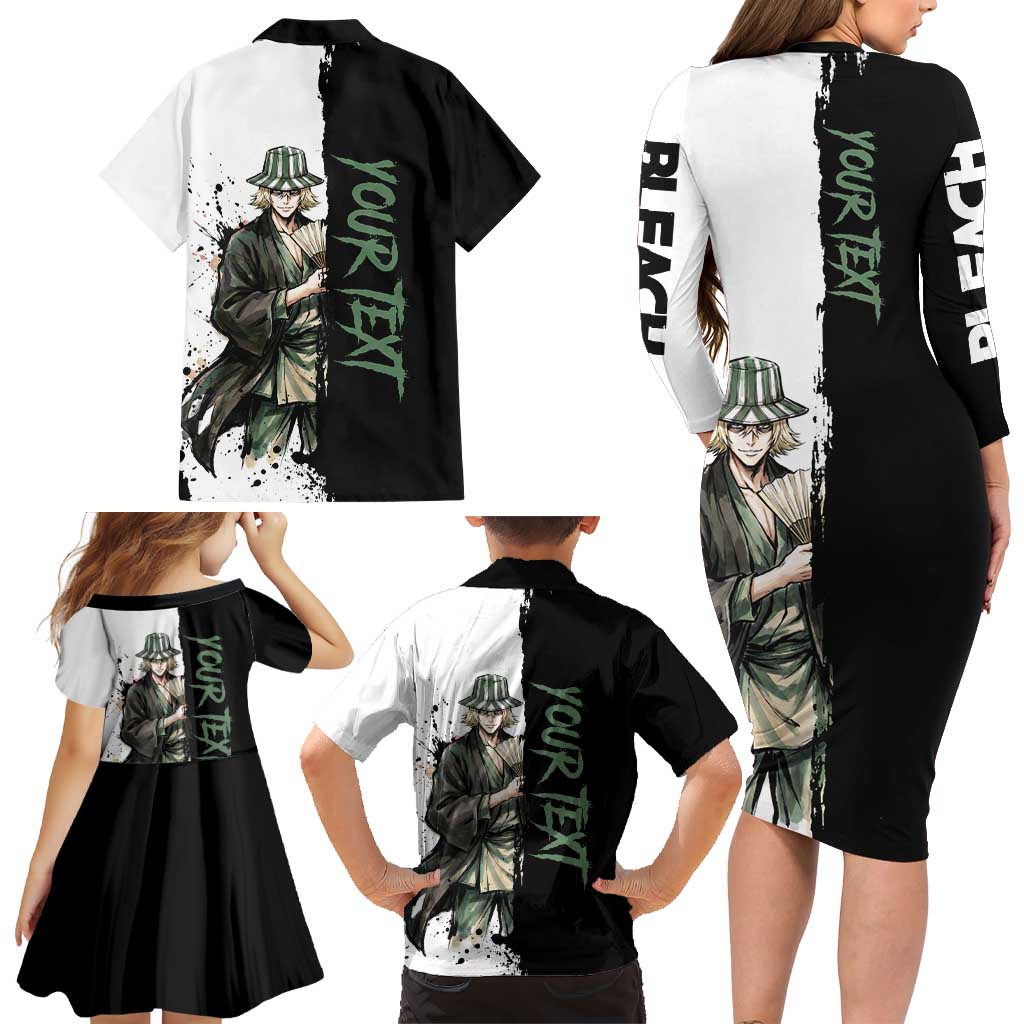 Personalized Kisuke Urahara Family Matching Long Sleeve Bodycon Dress and Hawaiian Shirt Ink Splash Anime Brush Style