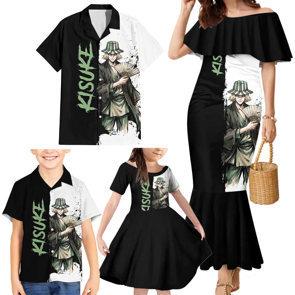Personalized Kisuke Urahara Family Matching Mermaid Dress and Hawaiian Shirt Ink Splash Anime Brush Style