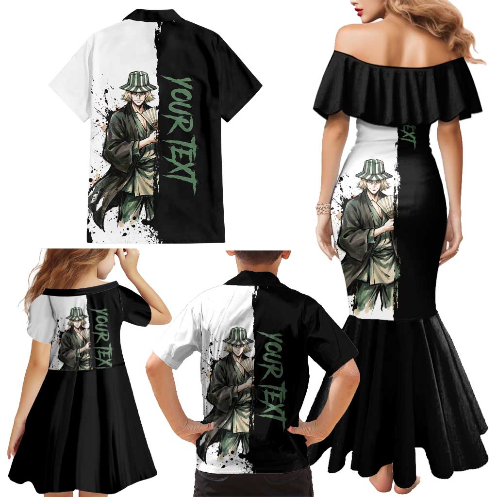 Personalized Kisuke Urahara Family Matching Mermaid Dress and Hawaiian Shirt Ink Splash Anime Brush Style