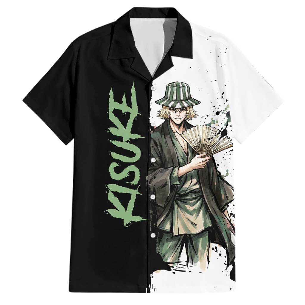 Personalized Kisuke Urahara Family Matching Off The Shoulder Long Sleeve Dress and Hawaiian Shirt Ink Splash Anime Brush Style