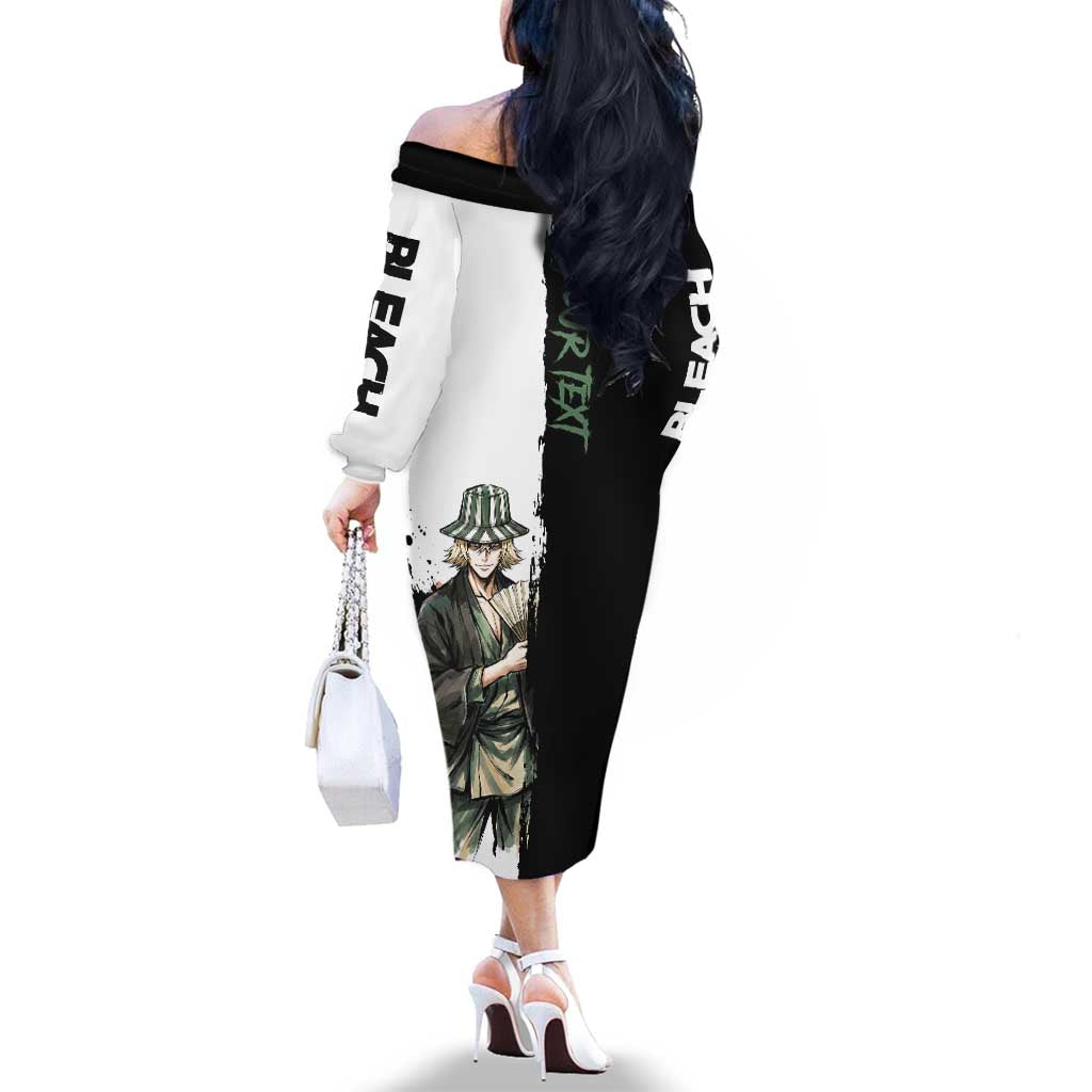 Personalized Kisuke Urahara Family Matching Off The Shoulder Long Sleeve Dress and Hawaiian Shirt Ink Splash Anime Brush Style