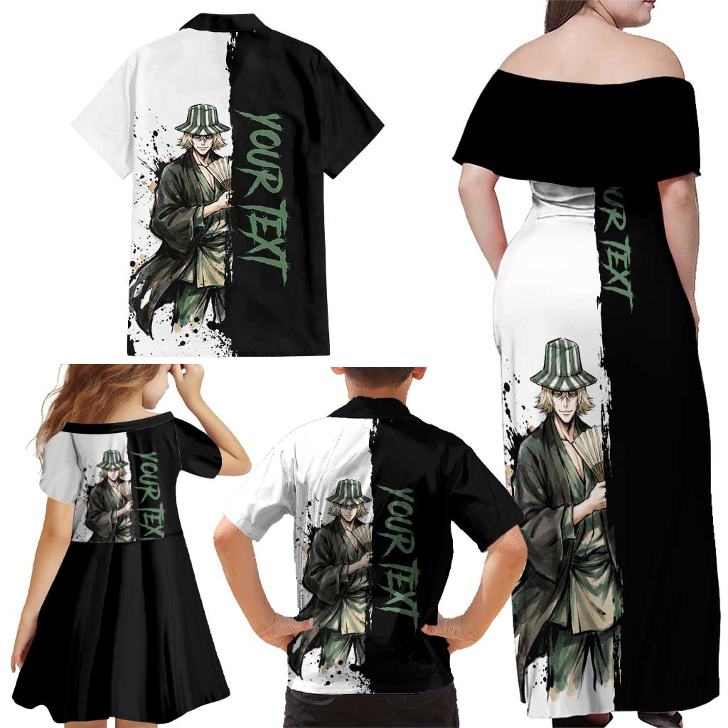 Personalized Kisuke Urahara Family Matching Off Shoulder Maxi Dress and Hawaiian Shirt Ink Splash Anime Brush Style