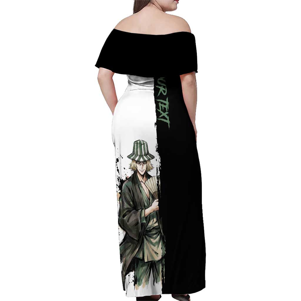 Personalized Kisuke Urahara Family Matching Off Shoulder Maxi Dress and Hawaiian Shirt Ink Splash Anime Brush Style