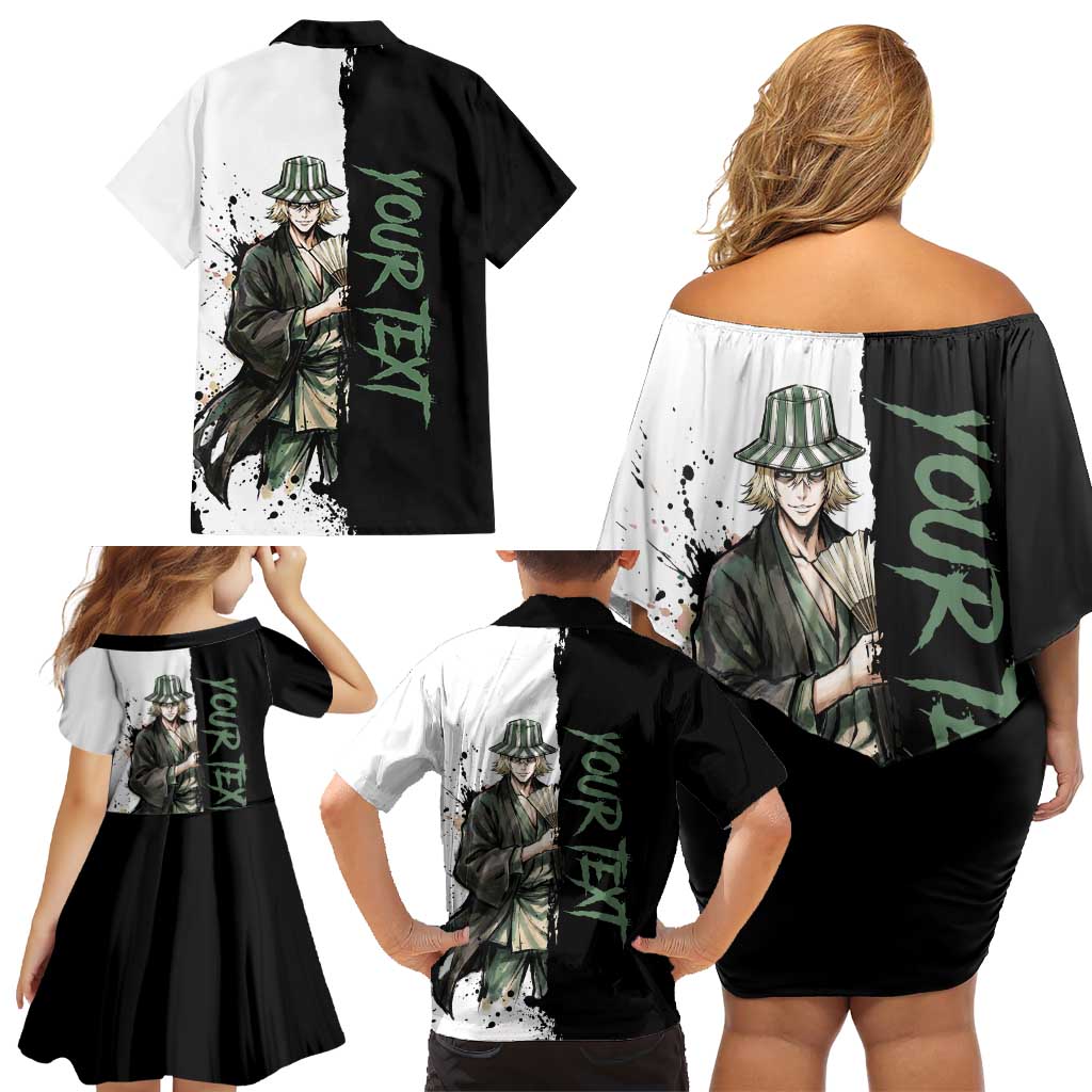 Personalized Kisuke Urahara Family Matching Off Shoulder Short Dress and Hawaiian Shirt Ink Splash Anime Brush Style