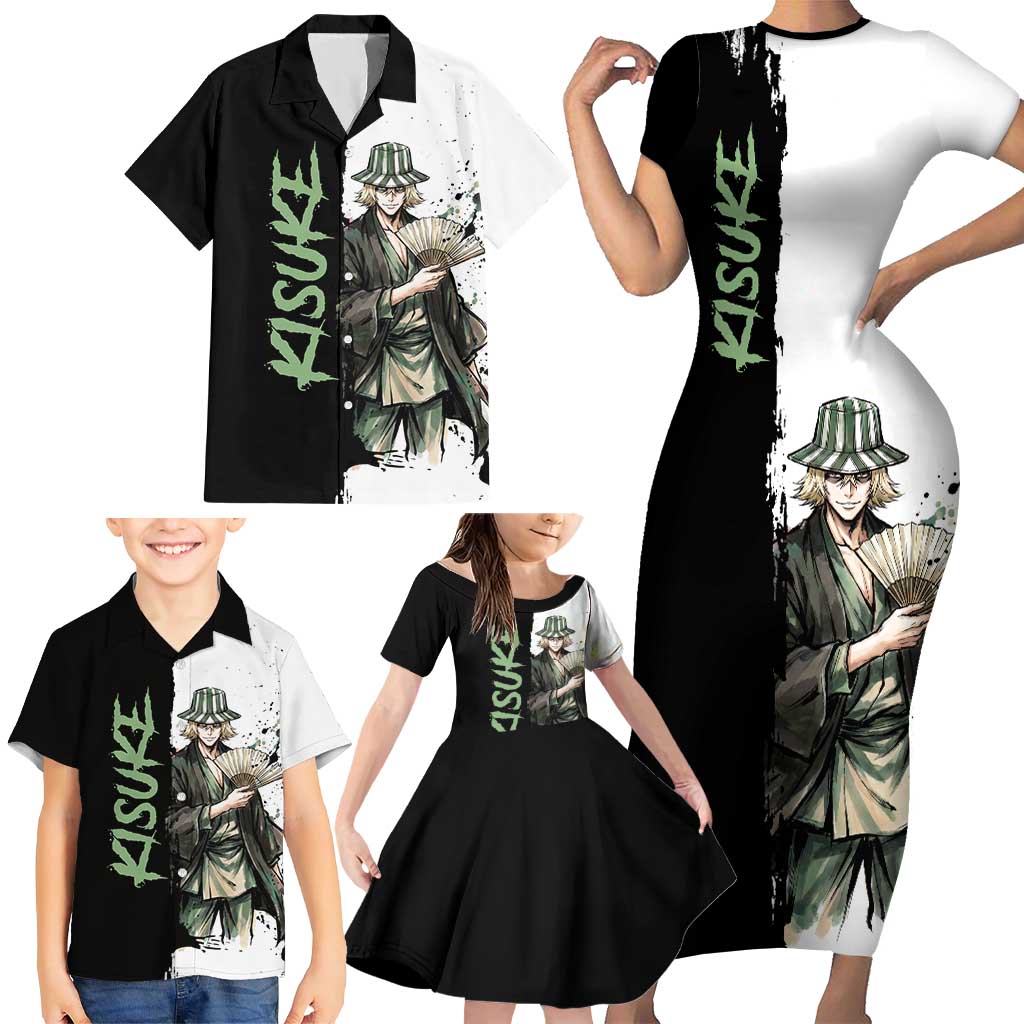 Personalized Kisuke Urahara Family Matching Short Sleeve Bodycon Dress and Hawaiian Shirt Ink Splash Anime Brush Style