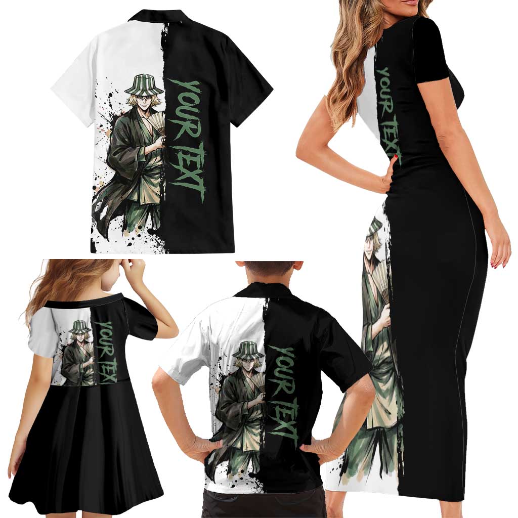 Personalized Kisuke Urahara Family Matching Short Sleeve Bodycon Dress and Hawaiian Shirt Ink Splash Anime Brush Style