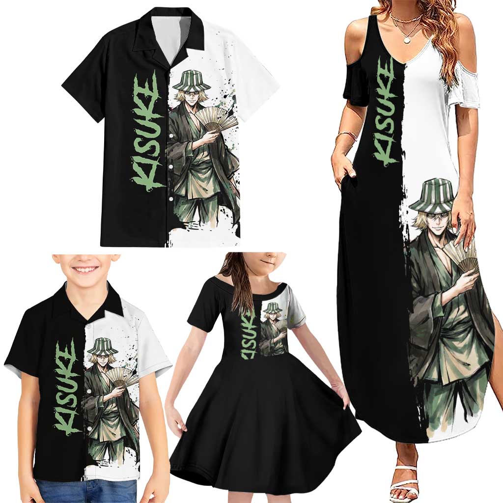 Personalized Kisuke Urahara Family Matching Summer Maxi Dress and Hawaiian Shirt Ink Splash Anime Brush Style
