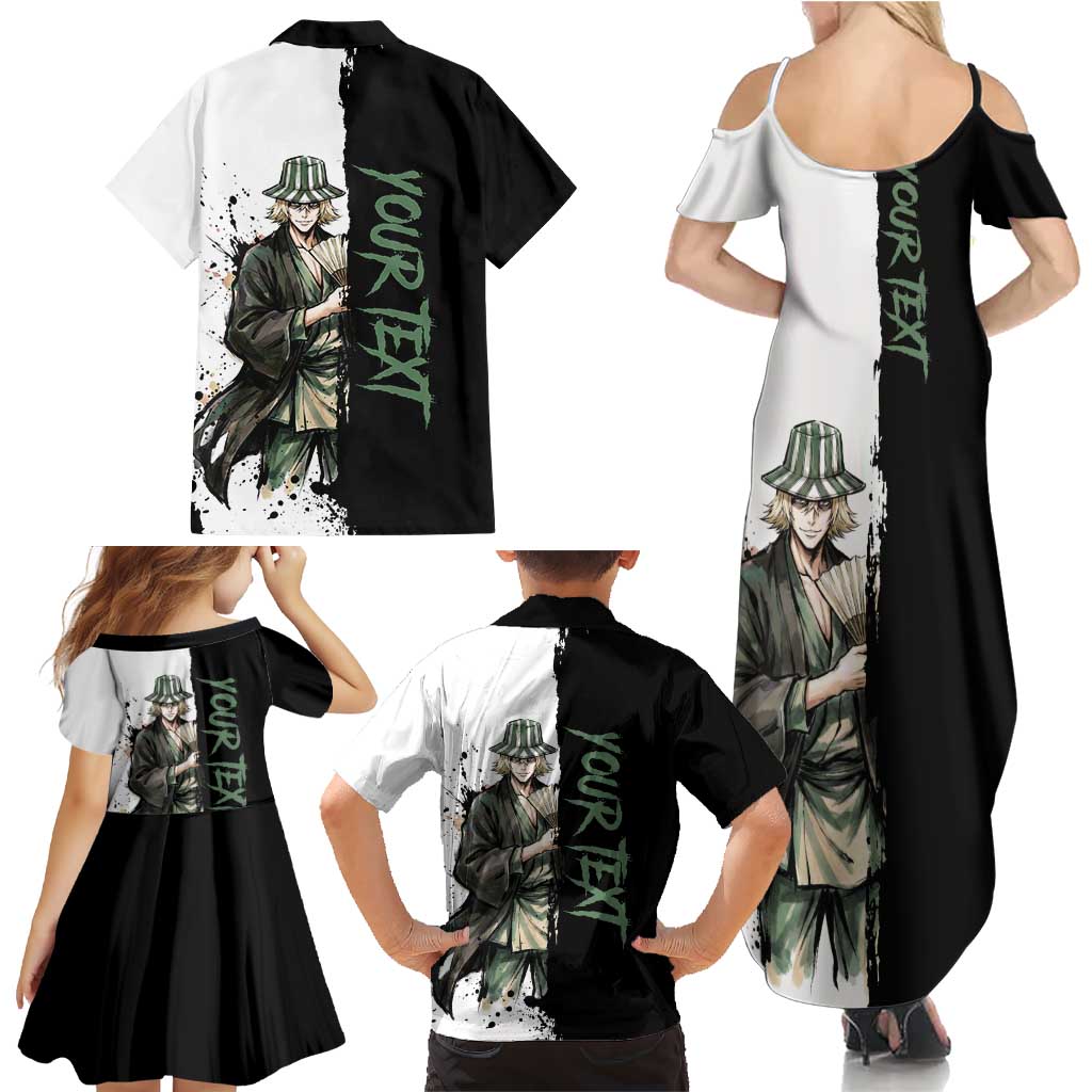 Personalized Kisuke Urahara Family Matching Summer Maxi Dress and Hawaiian Shirt Ink Splash Anime Brush Style
