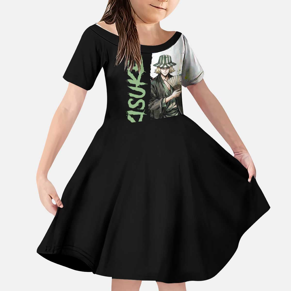 Personalized Kisuke Urahara Kid Short Sleeve Dress Ink Splash Anime Brush Style