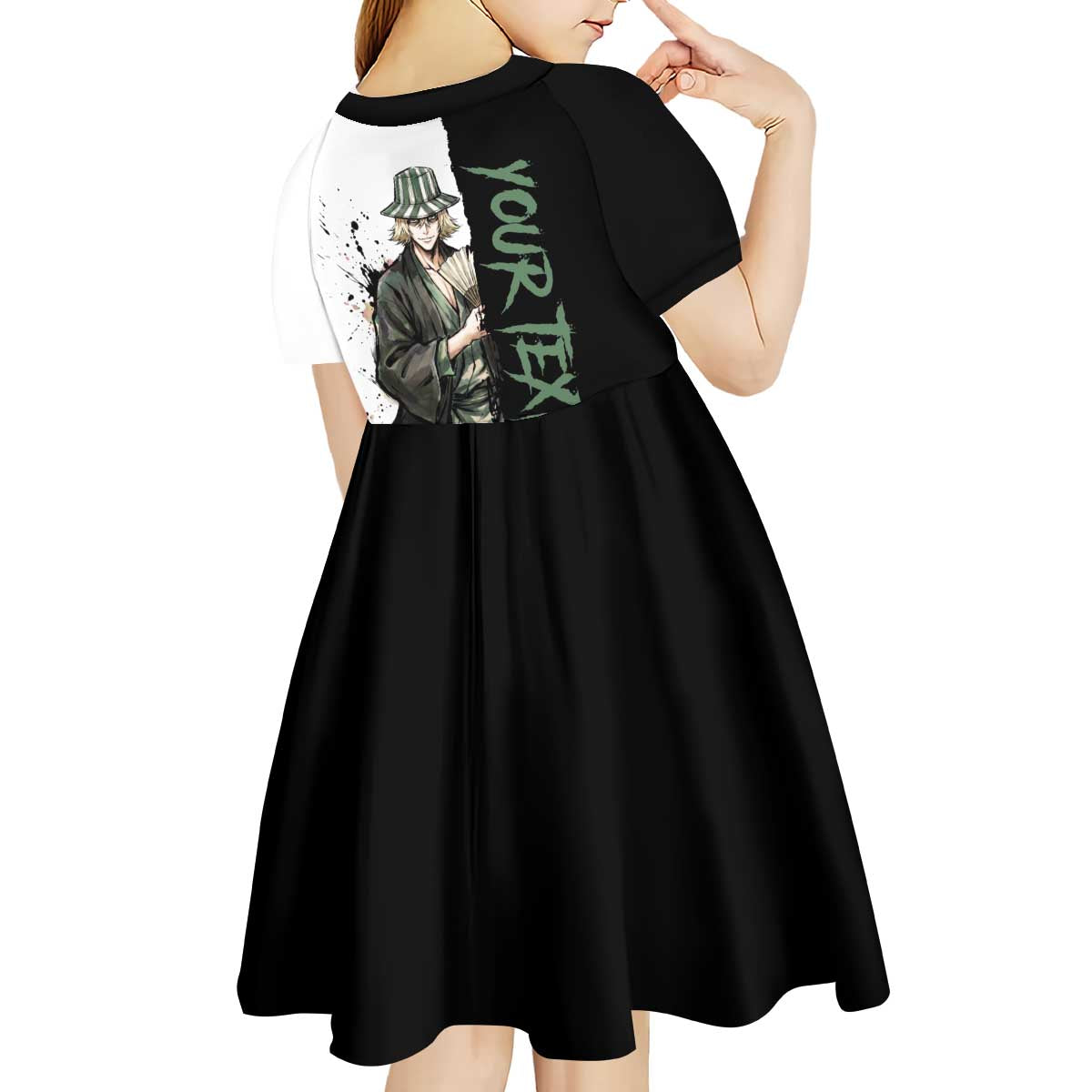 Personalized Kisuke Urahara Kid Short Sleeve Dress Ink Splash Anime Brush Style
